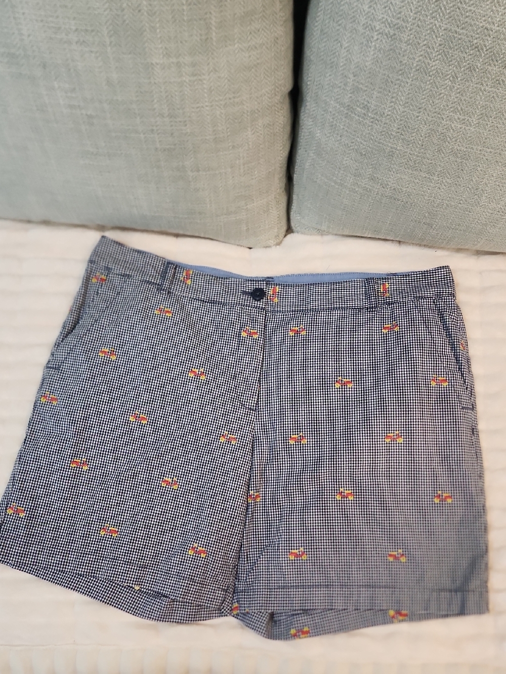 Talbots Navy and White Gingham Embroidered Crab Shorts